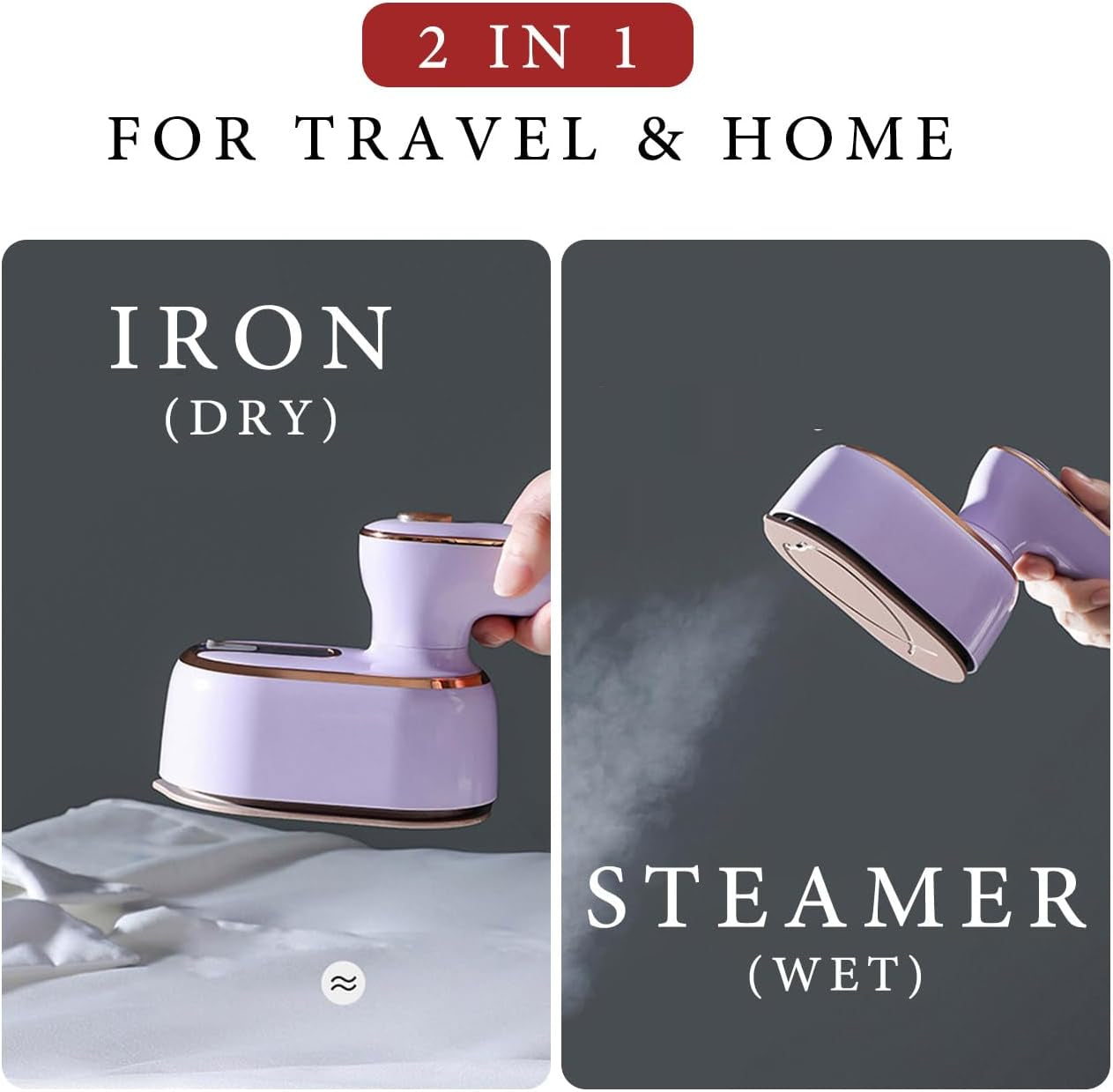 Travel Steamer Iron for Clothes Mini: Handheld Size Portable Fabric Clothing Steamers Small Hand Garment Electric Steam Ironing Machine for Dress Shirt Plancha a De Vapor Para Ropa Portatil