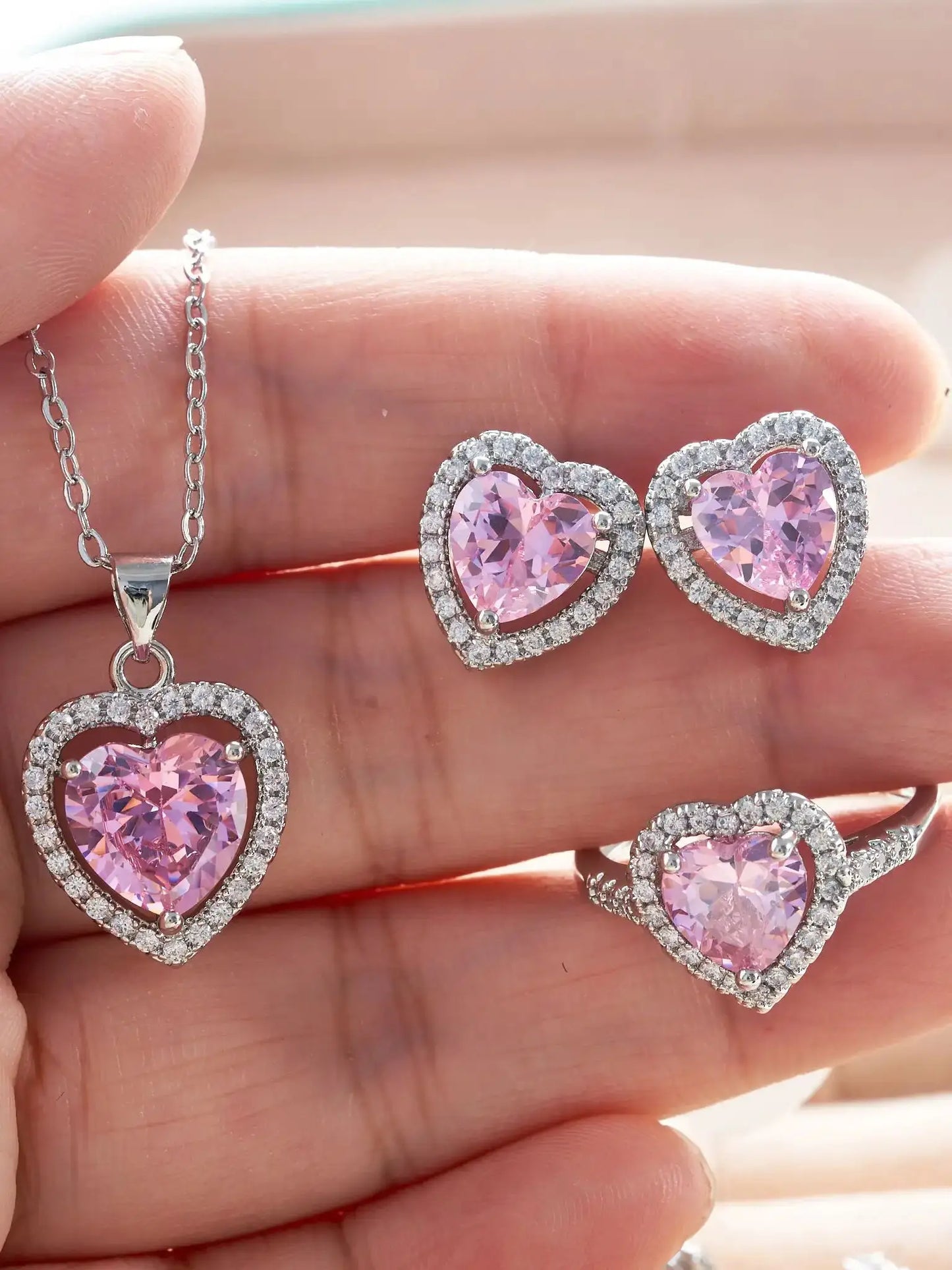 Cellacity Heart Shaped Ring Earrings Necklace Bracelet Engagement
