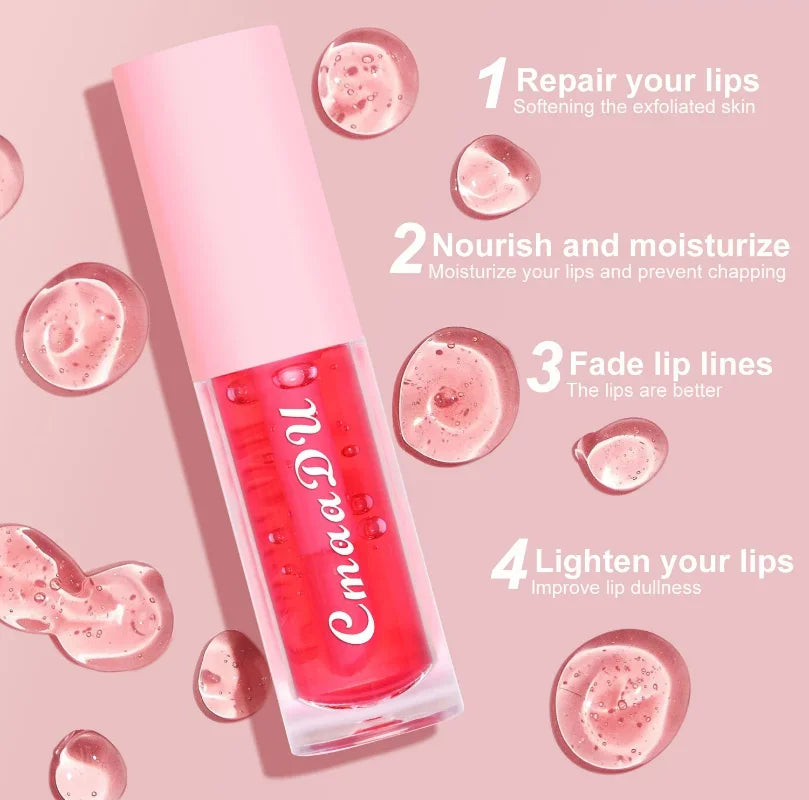 Color Changing Jelly Lip Oil Strawberry Cherry Fruity Lip Gloss Natural Lasting Moisturizing Reduce Lip Lines Plumping Lips Care