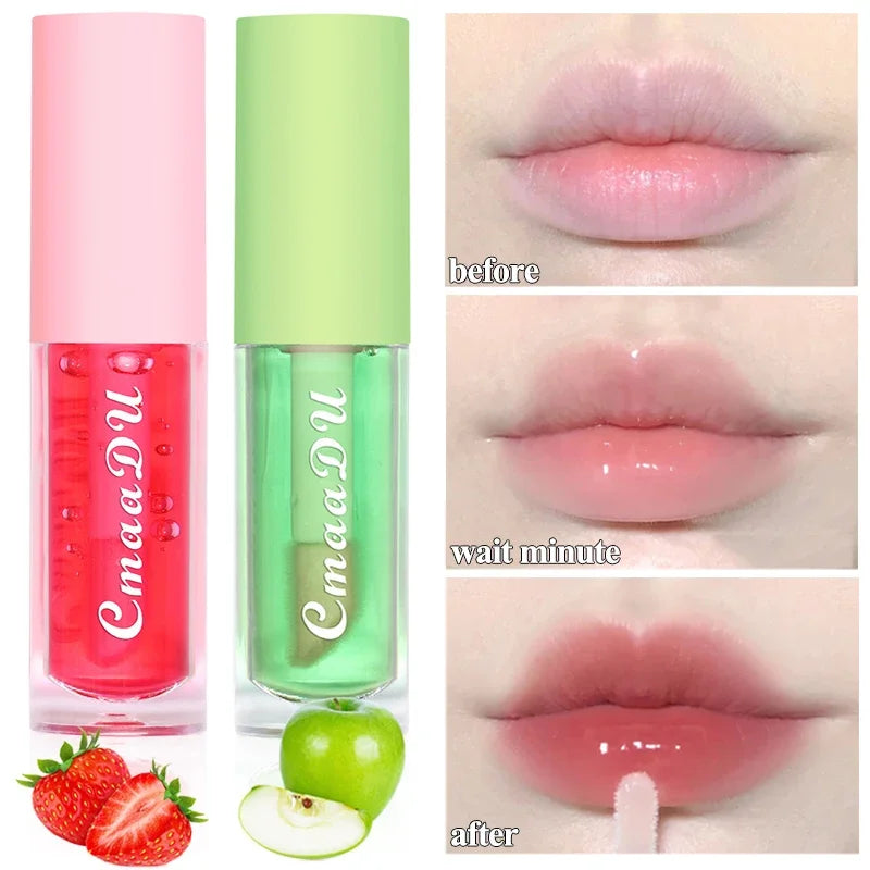 Color Changing Jelly Lip Oil Strawberry Cherry Fruity Lip Gloss Natural Lasting Moisturizing Reduce Lip Lines Plumping Lips Care