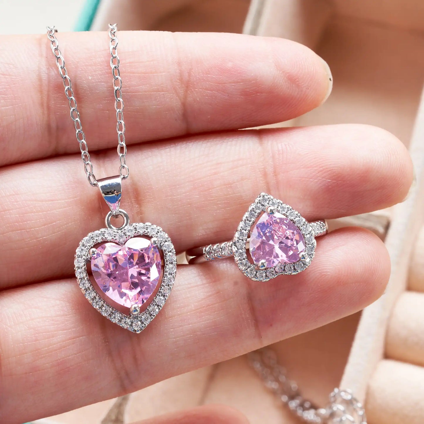 Cellacity Heart Shaped Ring Earrings Necklace Bracelet Engagement