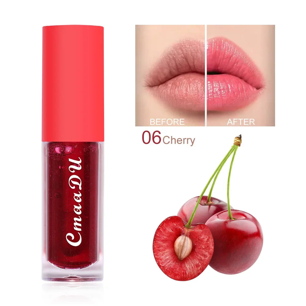 Color Changing Jelly Lip Oil Strawberry Cherry Fruity Lip Gloss Natural Lasting Moisturizing Reduce Lip Lines Plumping Lips Care