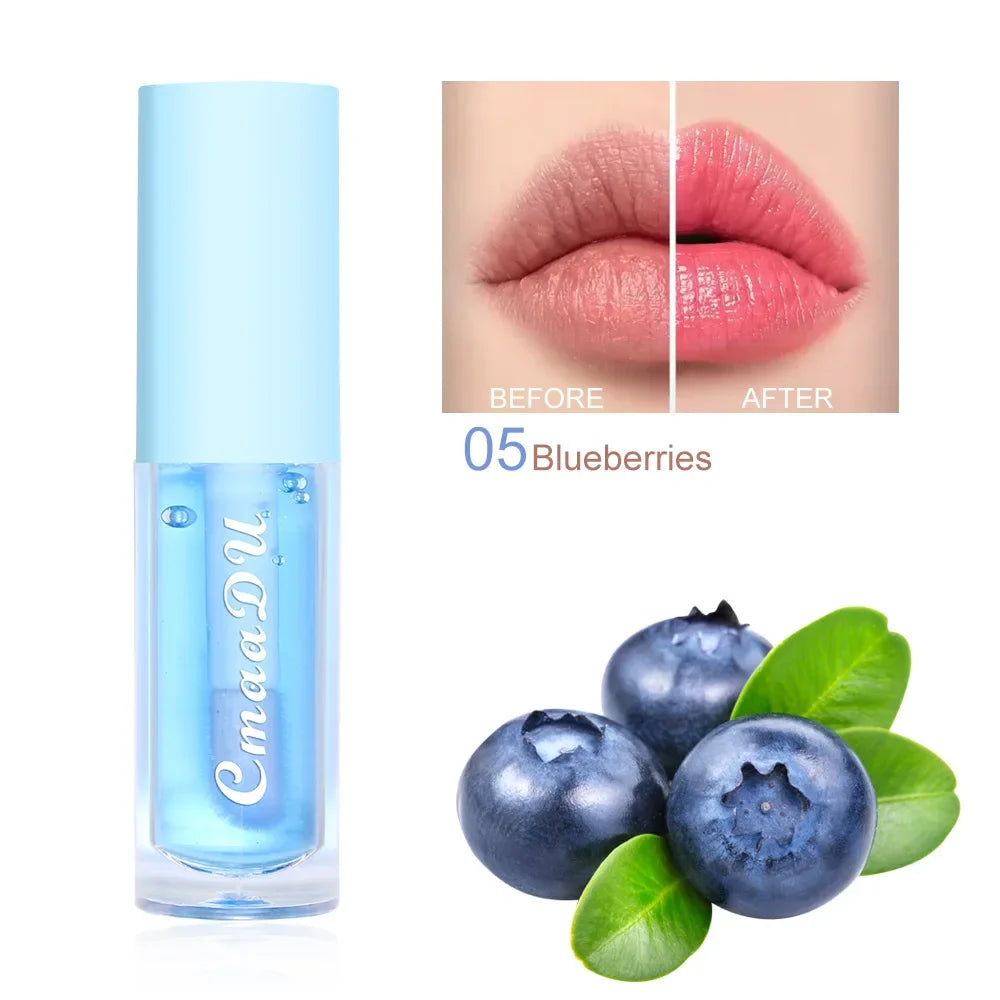 Color Changing Jelly Lip Oil Strawberry Cherry Fruity Lip Gloss Natural Lasting Moisturizing Reduce Lip Lines Plumping Lips Care