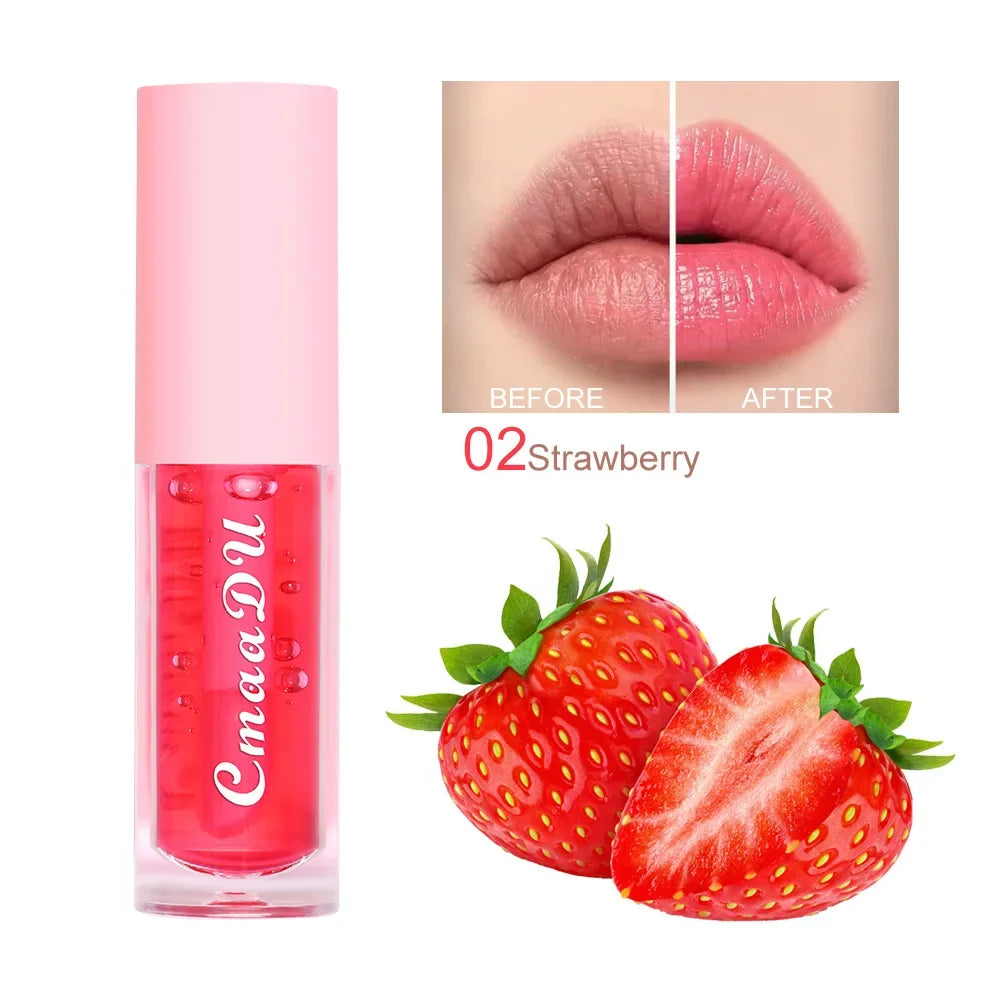 Color Changing Jelly Lip Oil Strawberry Cherry Fruity Lip Gloss Natural Lasting Moisturizing Reduce Lip Lines Plumping Lips Care