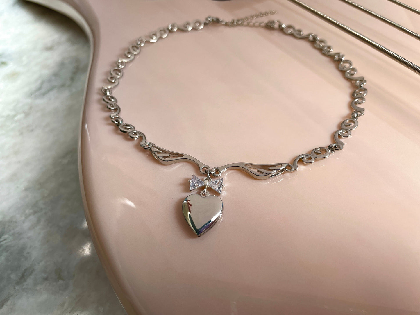 Coquette Heart Locket Bow Necklace