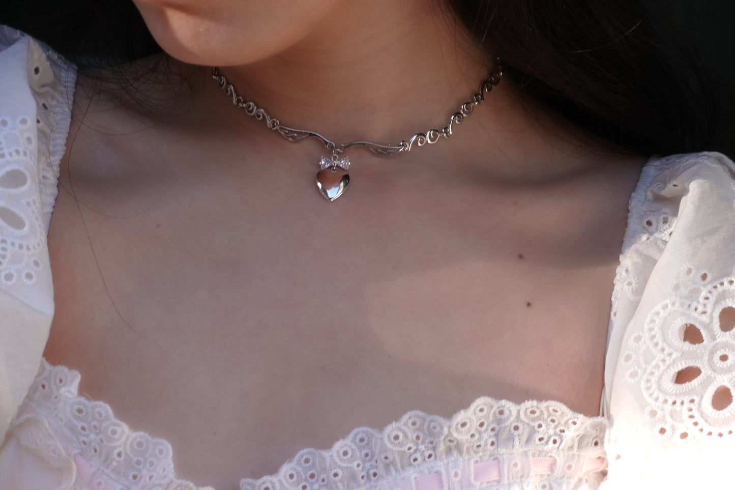 Coquette Heart Locket Bow Necklace