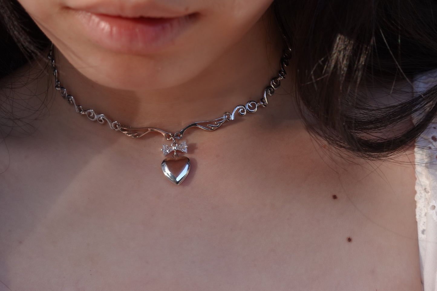 Coquette Heart Locket Bow Necklace