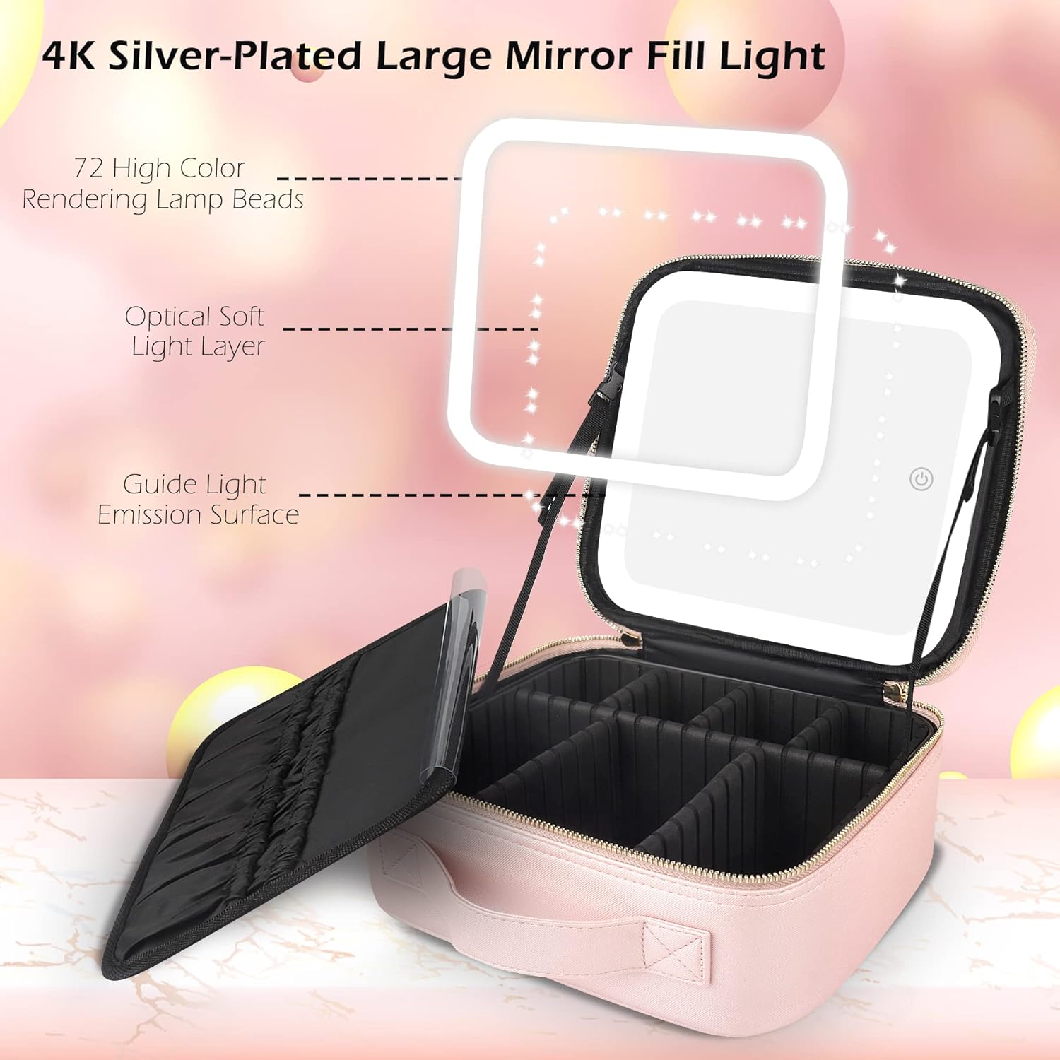 Travel Makeup Bag with Lighted Mirror