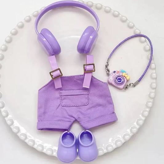 For Labubu Clothing Set Includes Headphones Waist Belt Pants and Accessories