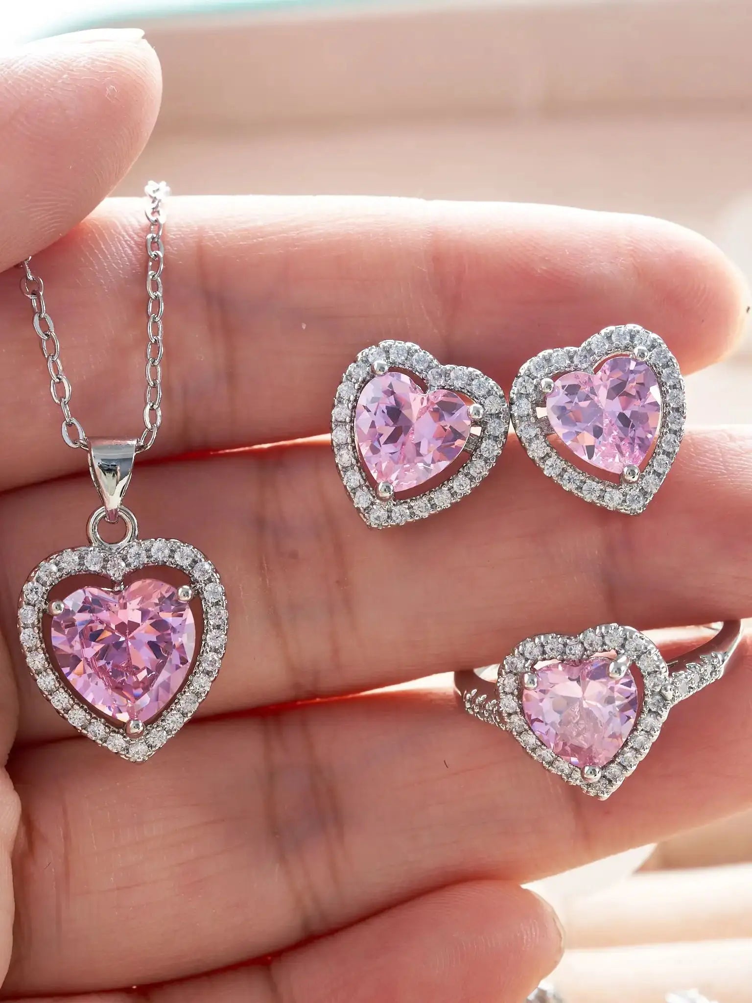 Cellacity Heart Shaped Ring Earrings Necklace Bracelet Engagement