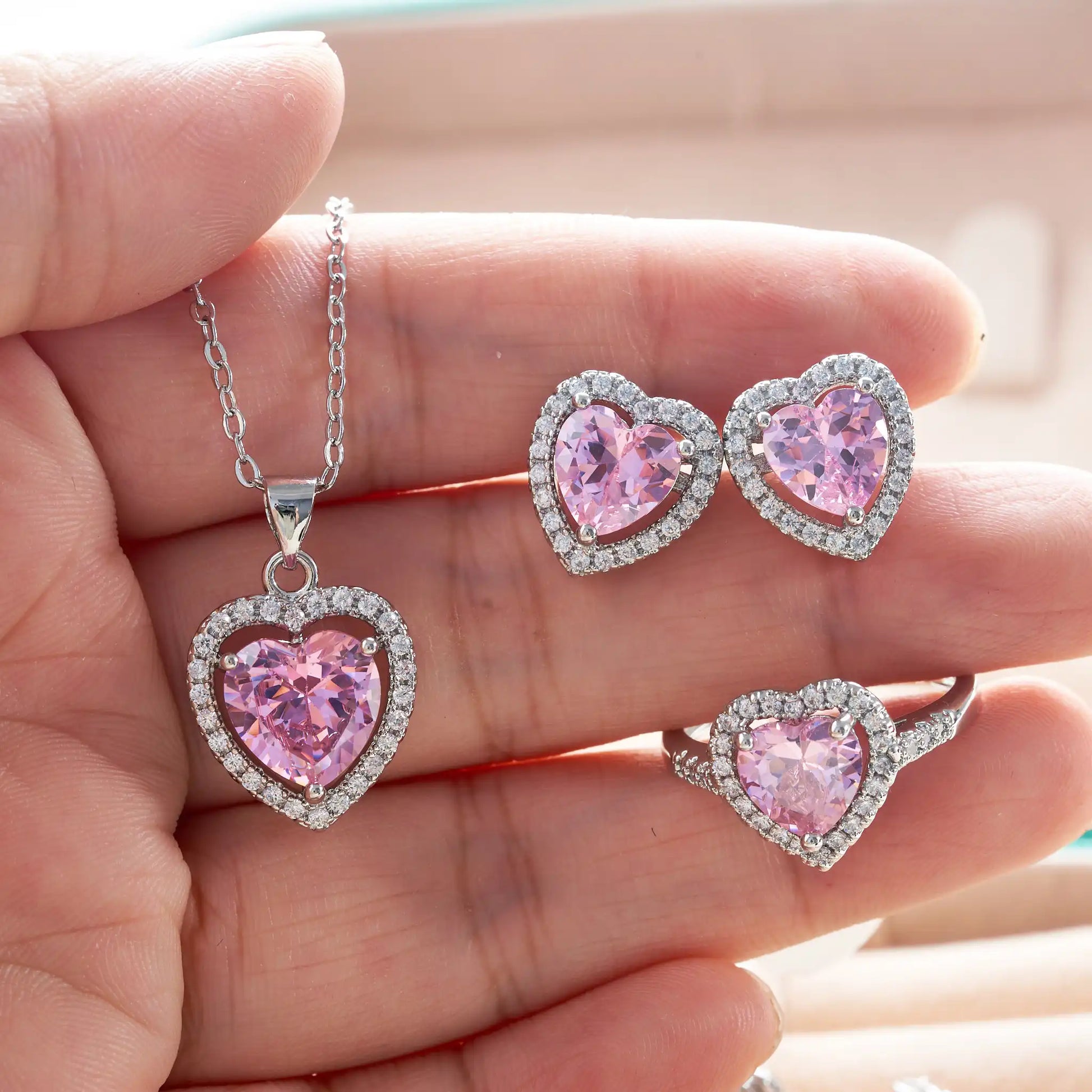 Cellacity Heart Shaped Ring Earrings Necklace Bracelet Engagement