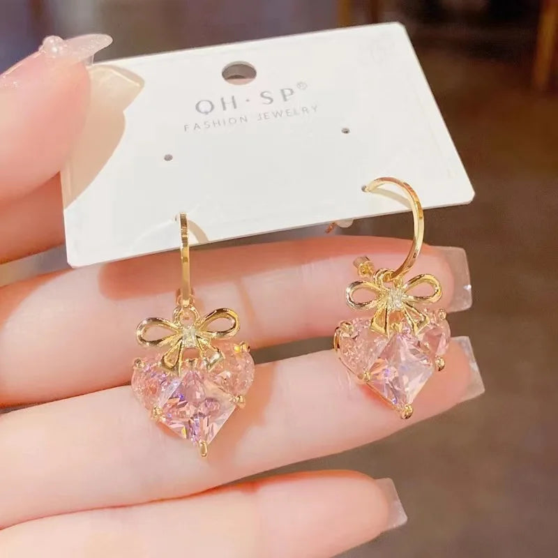  Pink Love Zircon Earrings 