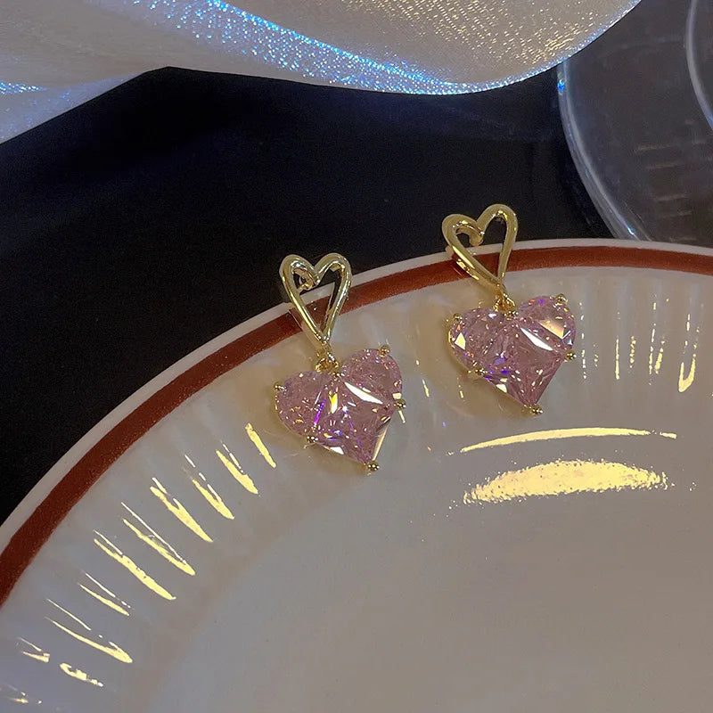  Pink Love Zircon Earrings 