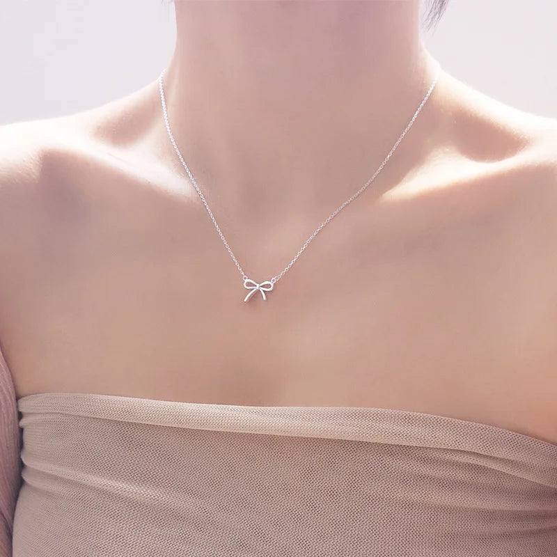 Delicate Silver Color Bowknot Pendant Necklaces for Women Unique Design Fashion Handmade Jewelry Gift