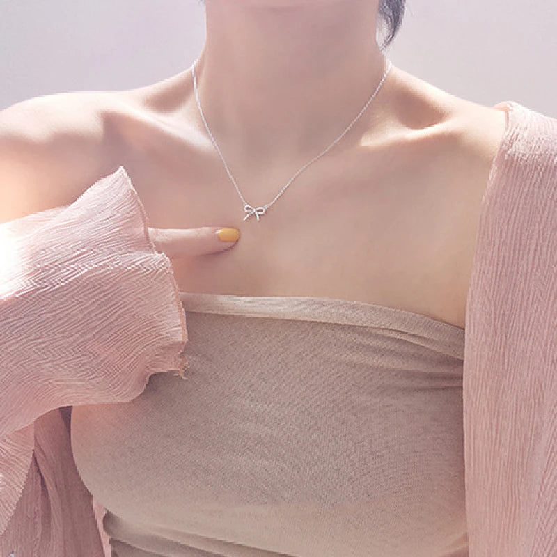 Delicate Silver Color Bowknot Pendant Necklaces for Women Unique Design Fashion Handmade Jewelry Gift