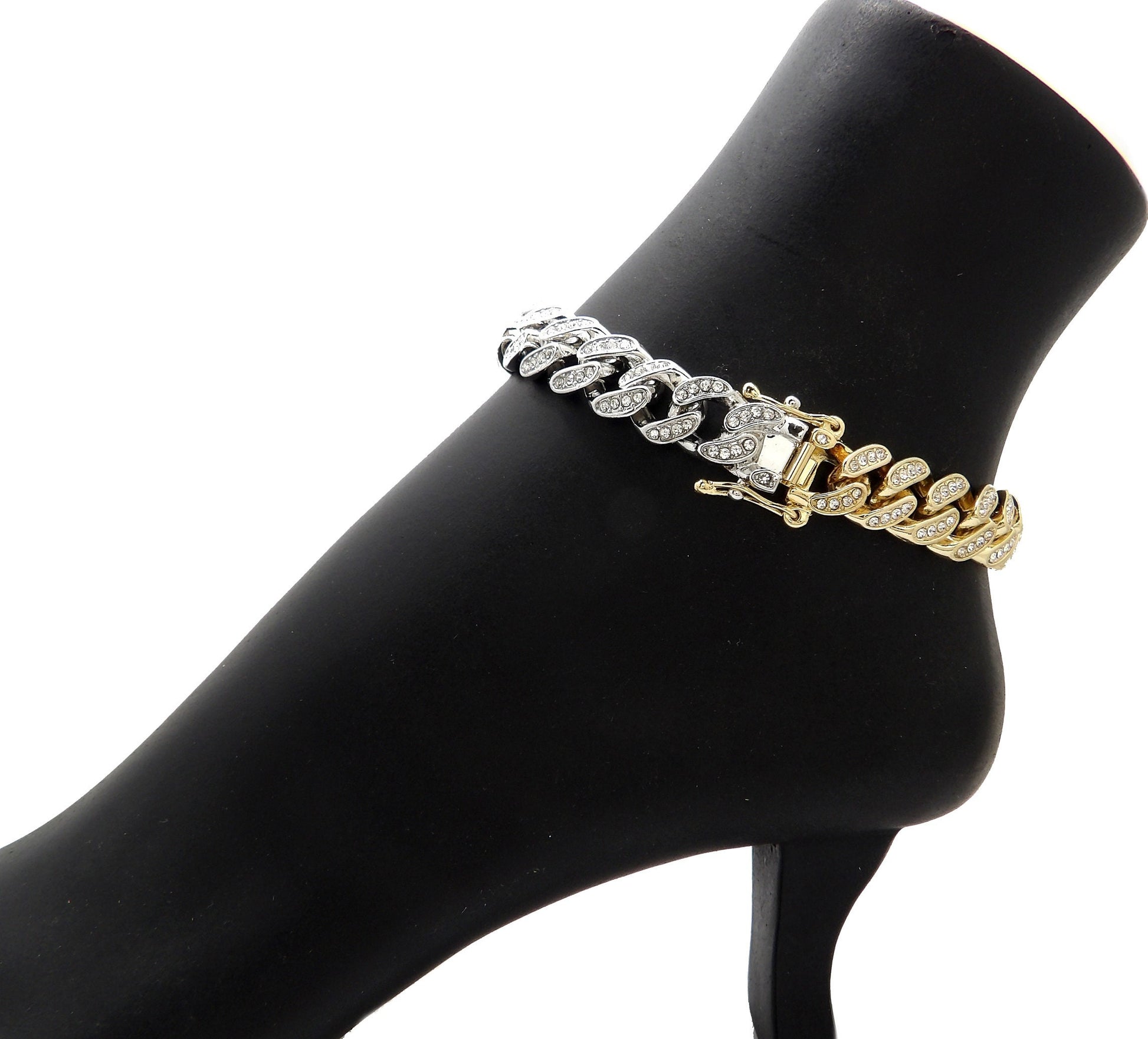  Two Tone Cuban Chain Anklet
