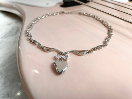 Coquette Heart Locket Bow Necklace 