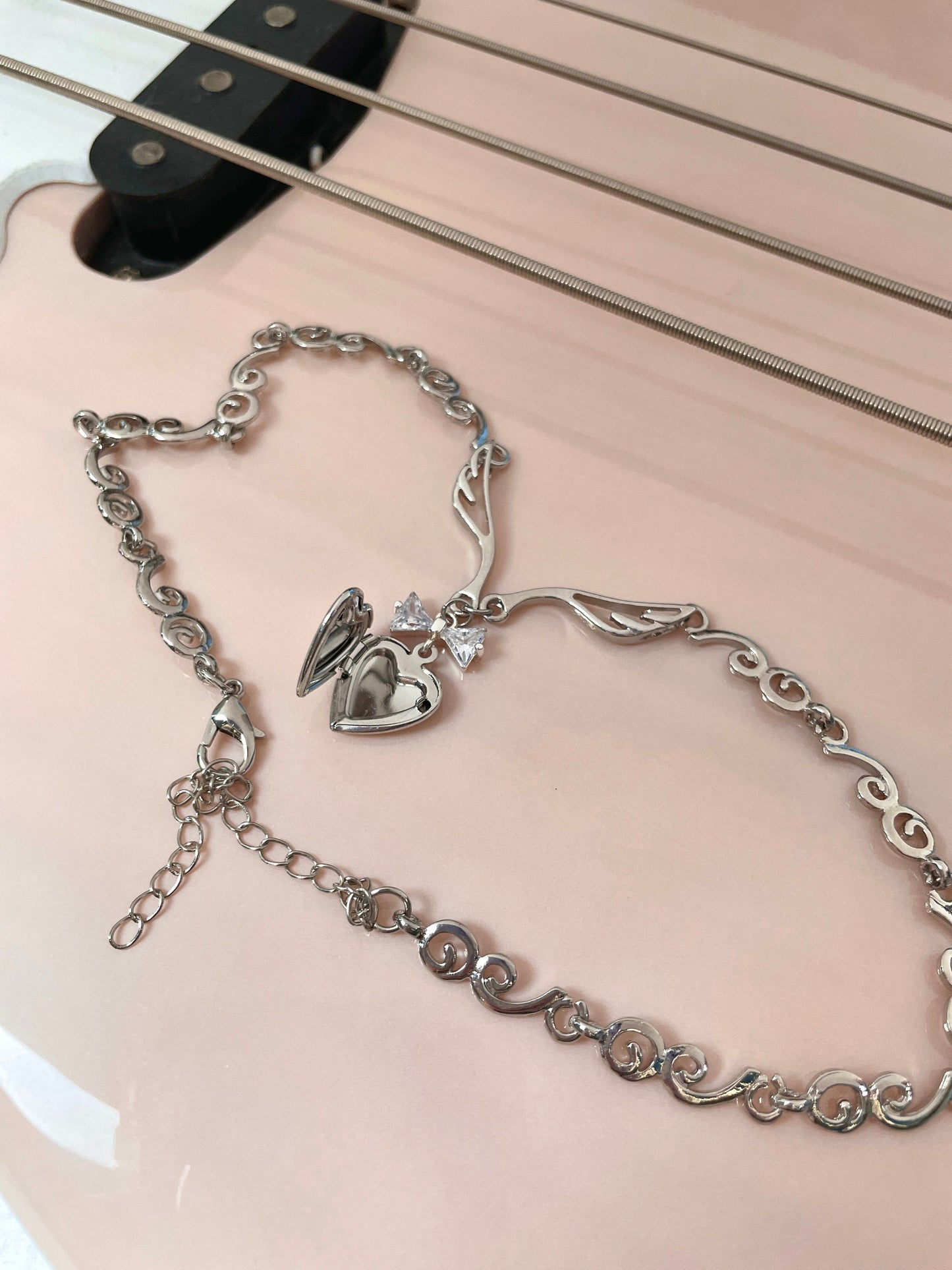 Coquette Heart Locket Bow Necklace 