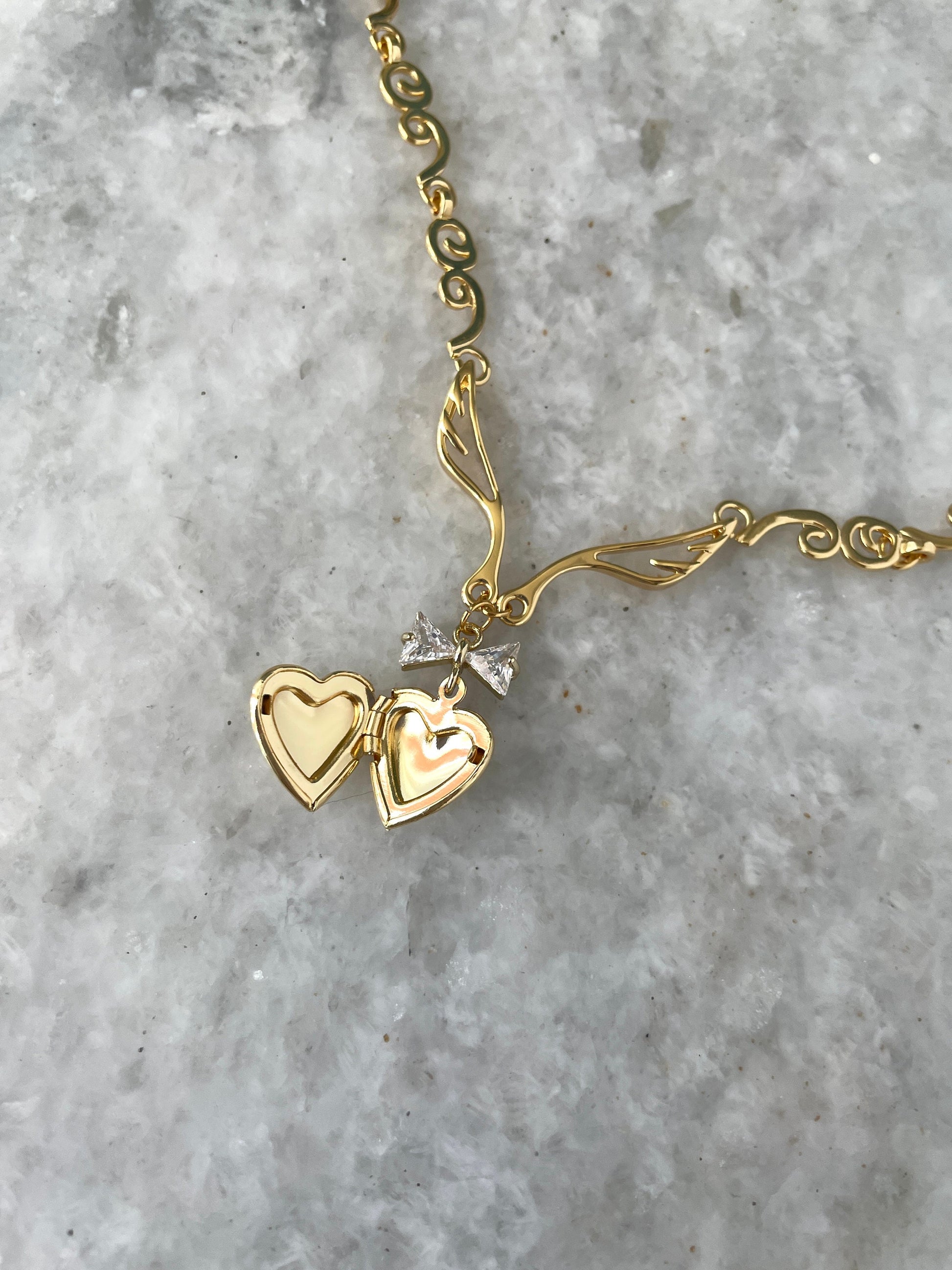 Coquette Heart Locket Bow Necklace 