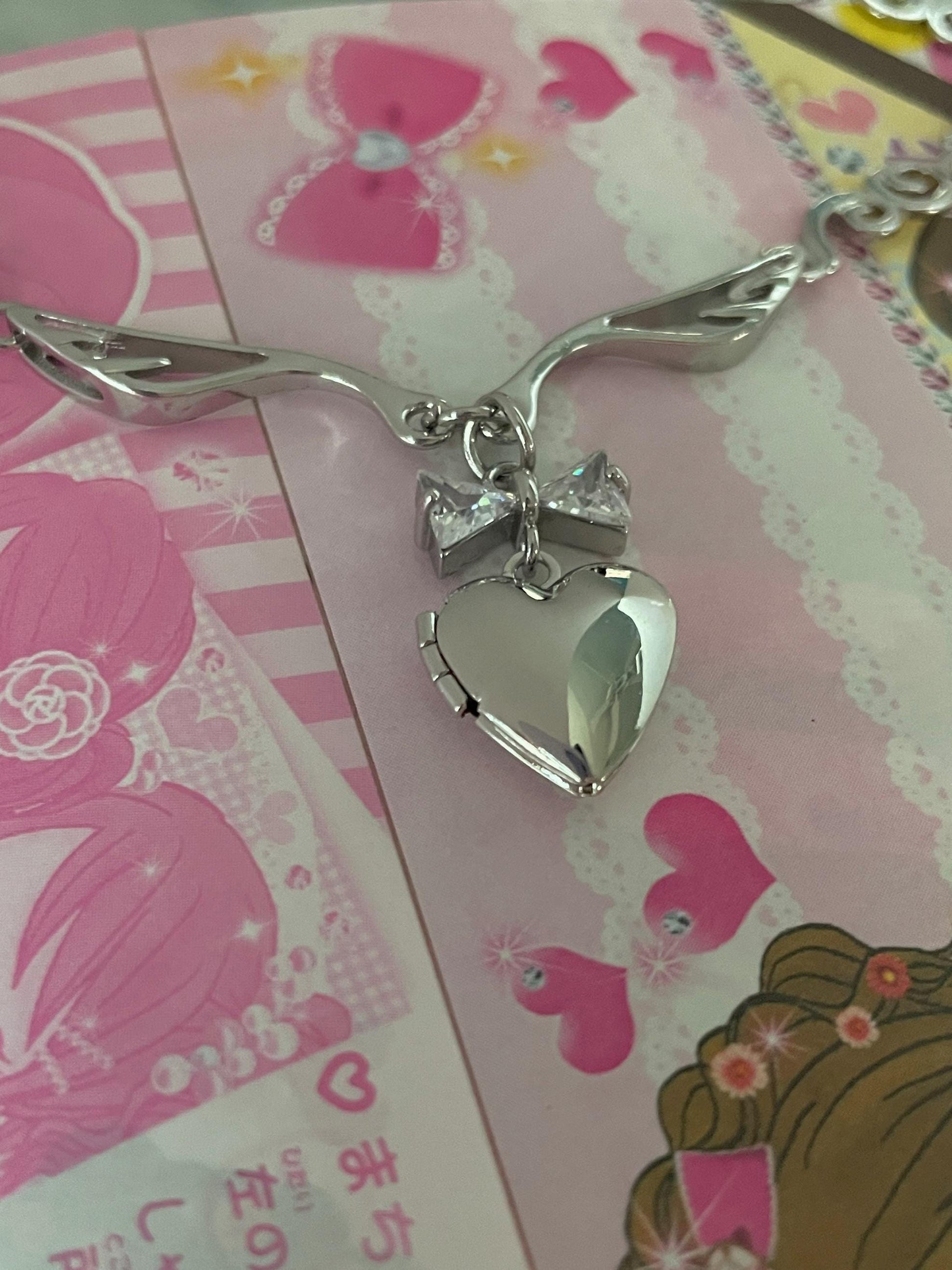 Coquette Heart Locket Bow Necklace 